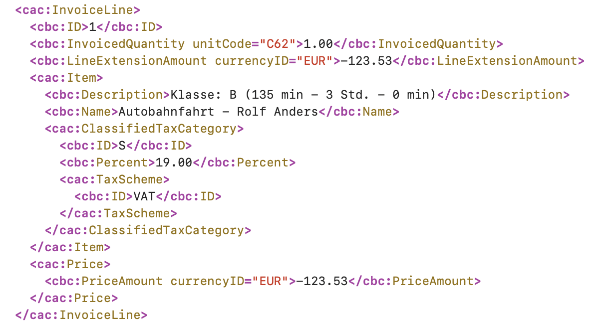 XRechnung XML – Rechnungszeile aus dem YOU-DRIVE Finanzmodul