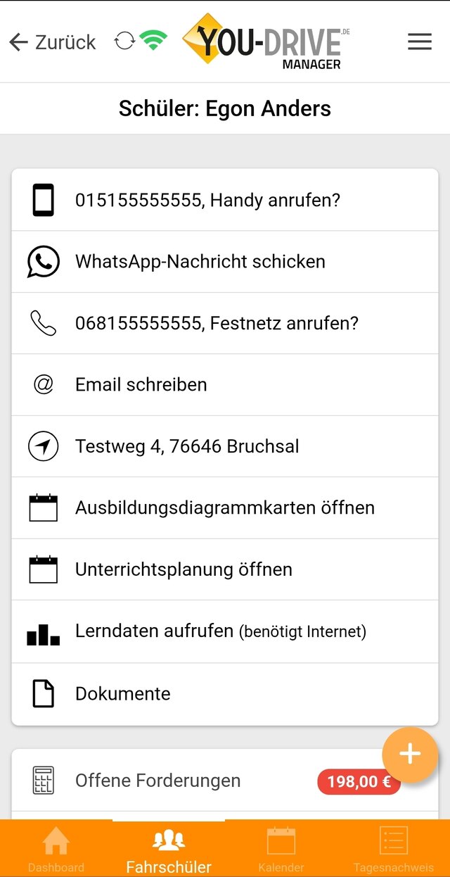 YOU-DRIVE Lehrer-App – Schülerübersicht mit Kontaktdaten, Dokumenten und offenen Forderungen