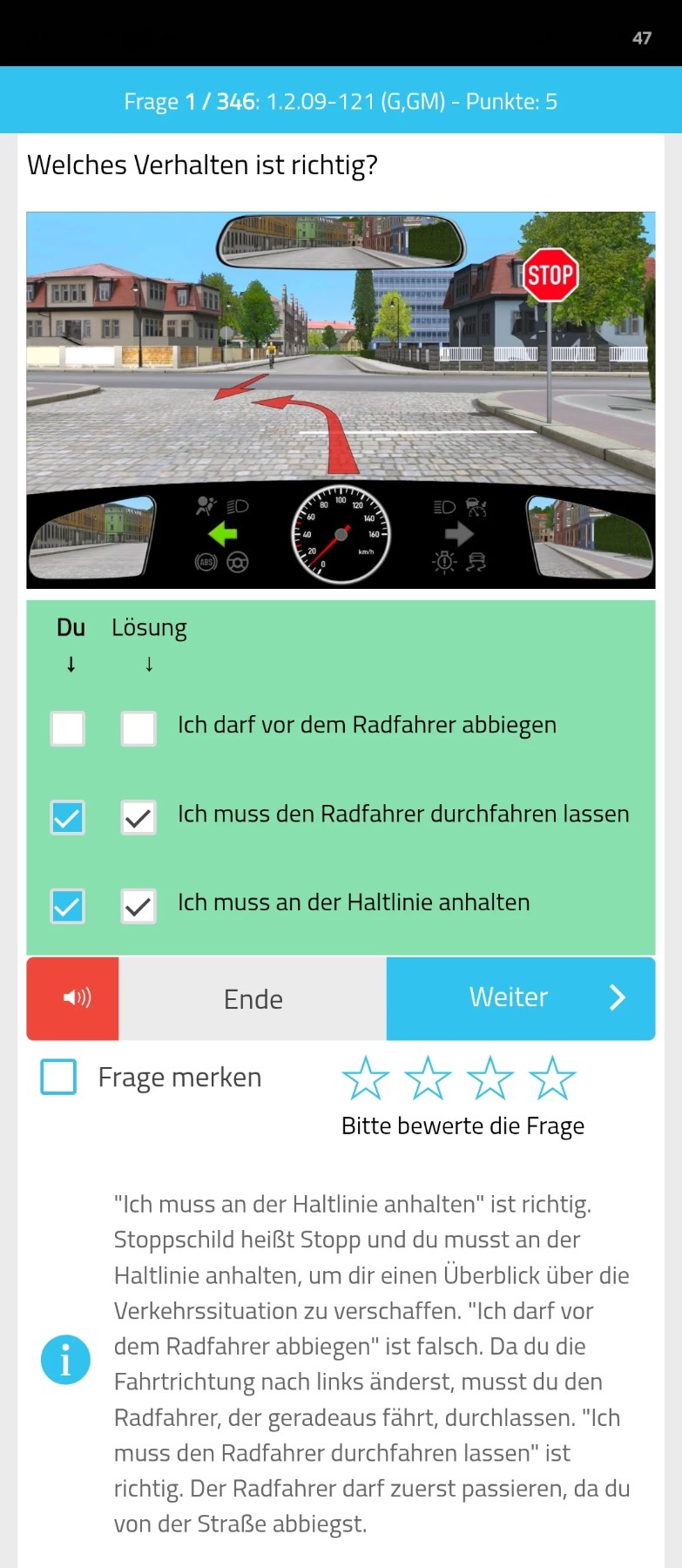 Theoriefrage mit Lösungsanzeige (Lernmodus)