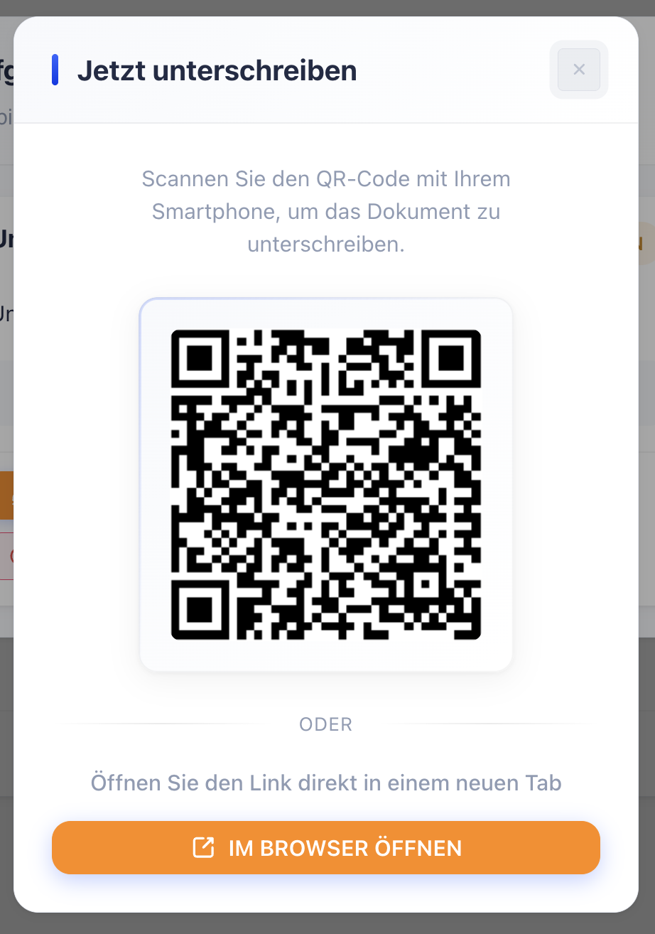 Digitale Unterschrift per QR-Code – Dialog im YOU-DRIVE Manager